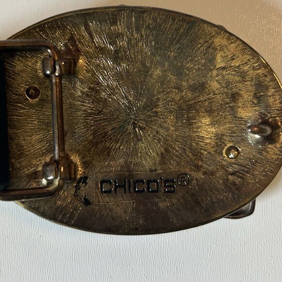 Chicos Blue Suede Leather Belt Womens Sz L (37-41) Gemstone Buckle Boho Festival - Picture 7 of 15